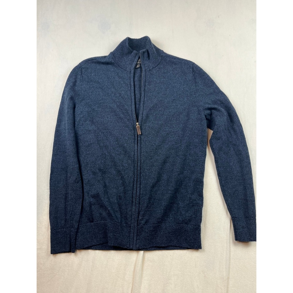 Banana Republic Mens Medium Full Zip 100% Merino Wool Sweater Navy Mock Neck